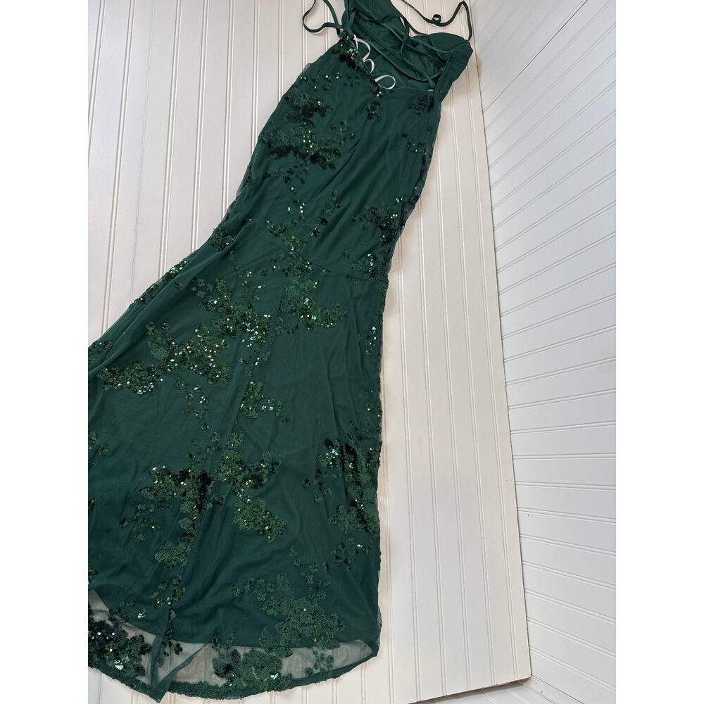 NWT Lulus Valhalla Forest Green Sequin Lace-Up Maxi Dress Glam Holiday Size M - Picture 6 of 10